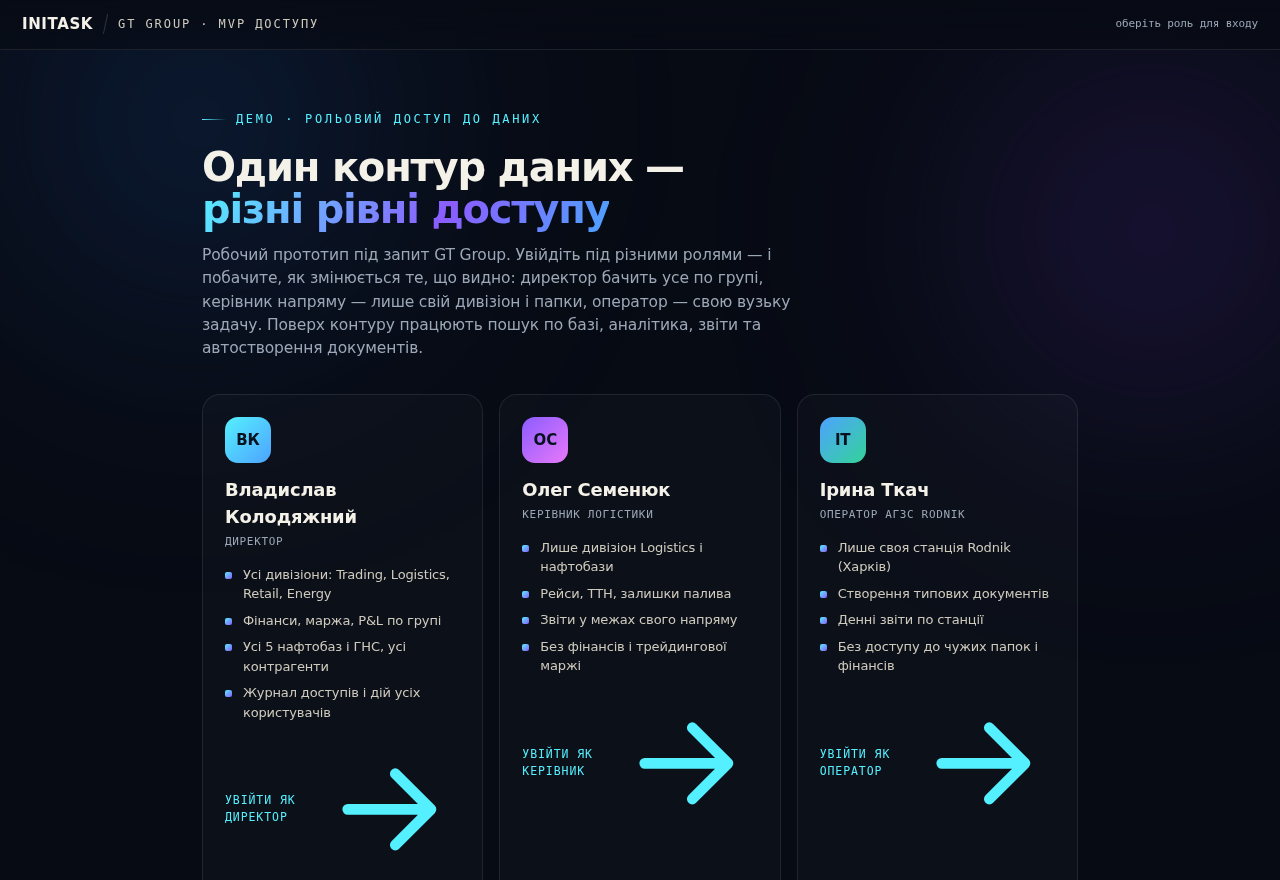 Екран входу — вибір ролі
